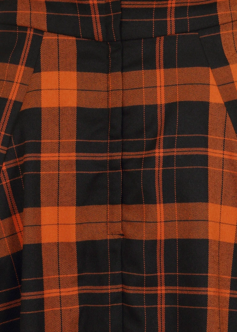 Collectif Alexa Pumpkin Check 40's Swing Skirt Black Orange
