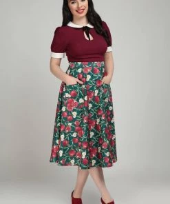 New In Collectif Silvia Pomegranata 50's Swing Skirt Teal