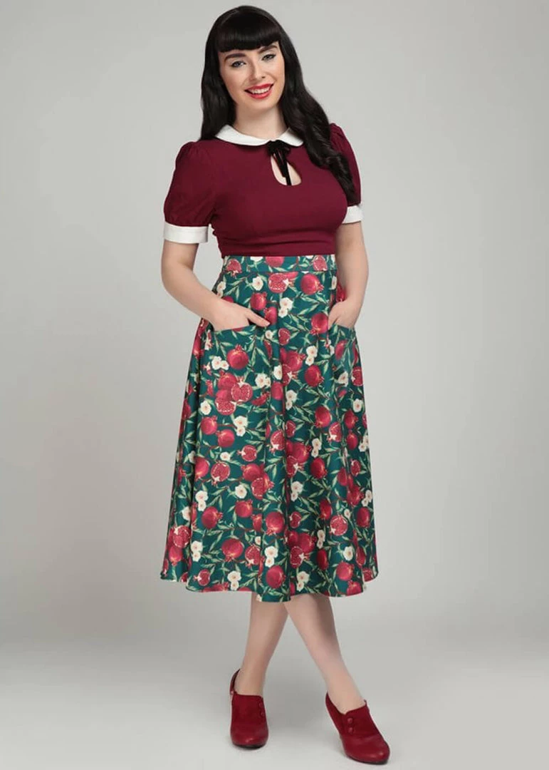 New In Collectif Silvia Pomegranata 50's Swing Skirt Teal