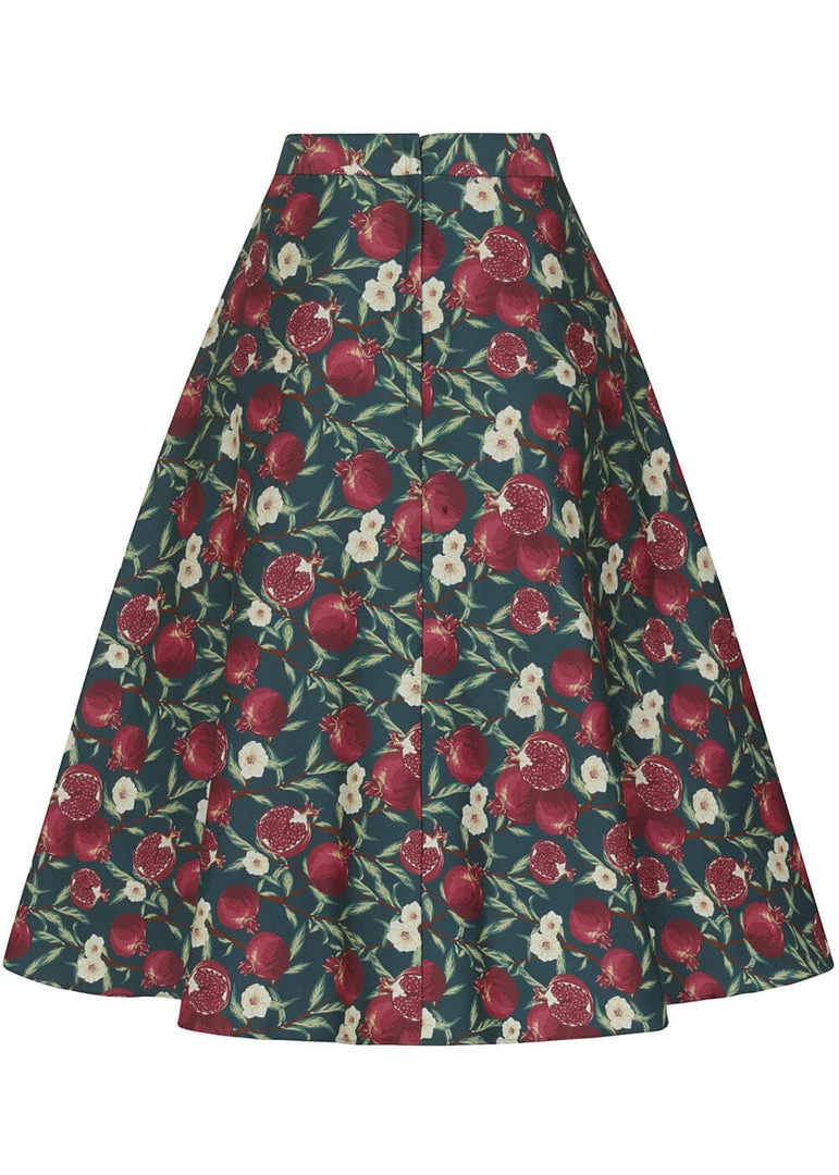 New In Collectif Silvia Pomegranata 50's Swing Skirt Teal