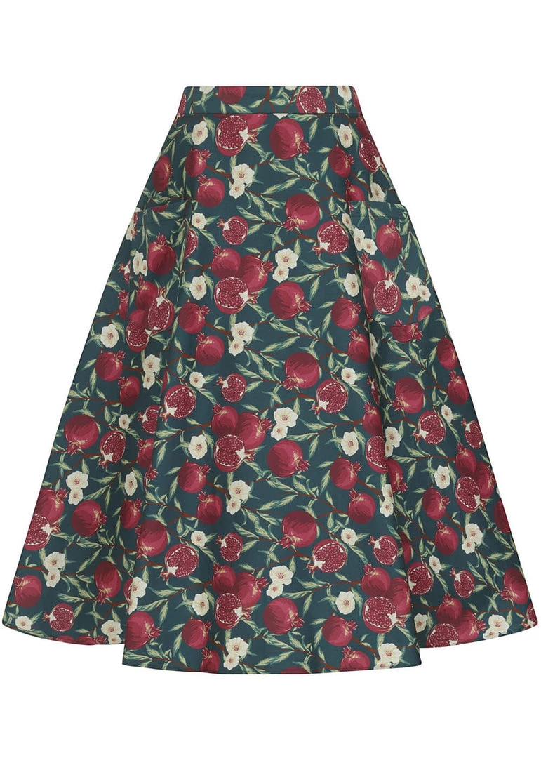 New In Collectif Silvia Pomegranata 50's Swing Skirt Teal