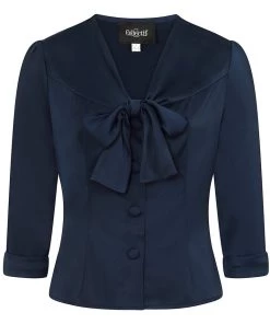 New In Collectif Andra 40's Blouse Navy Blue