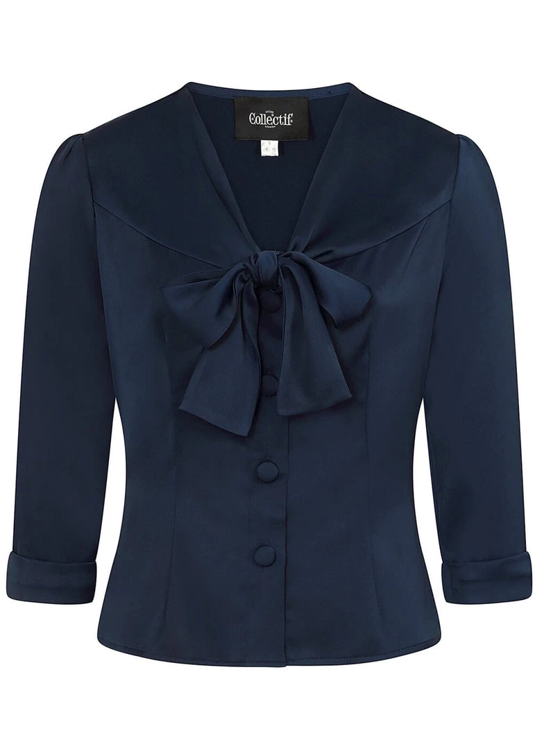 New In Collectif Andra 40's Blouse Navy Blue