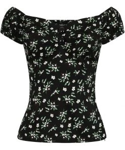 Collectif Dolores Berry Floral 50's Top Black New In