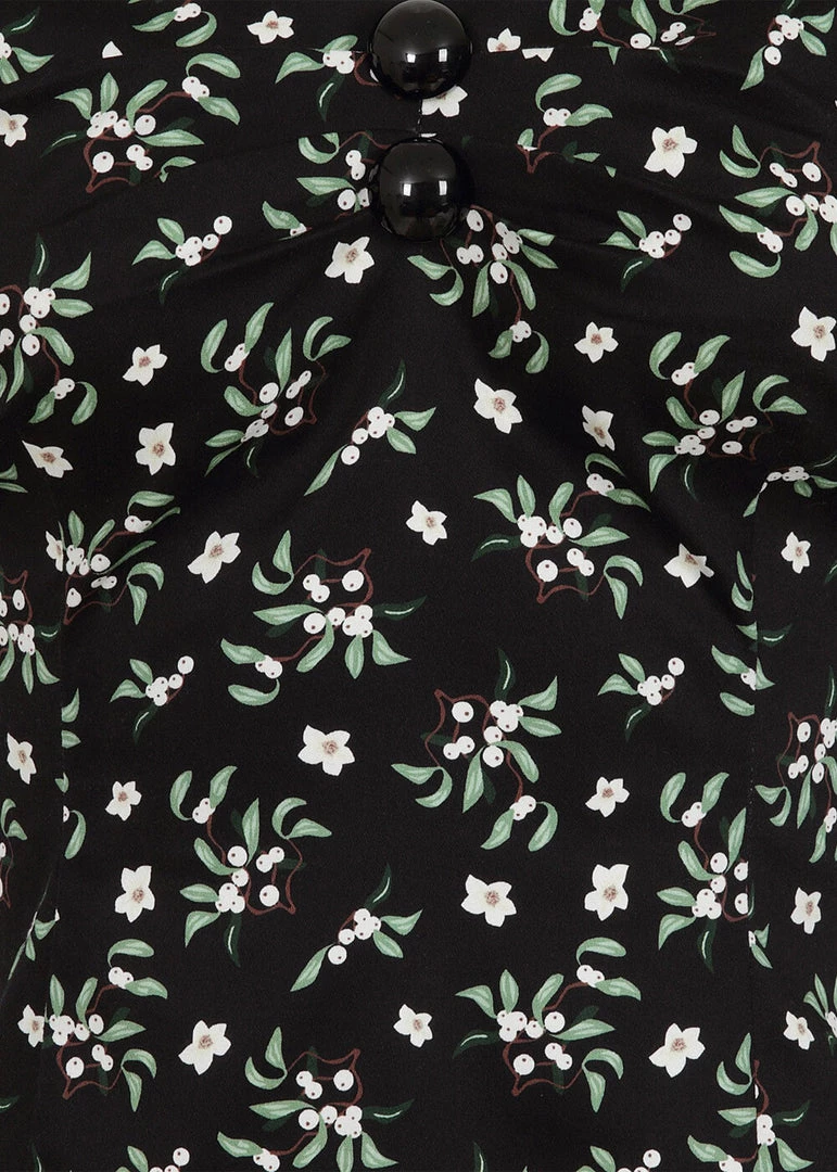 Collectif Dolores Berry Floral 50's Top Black New In