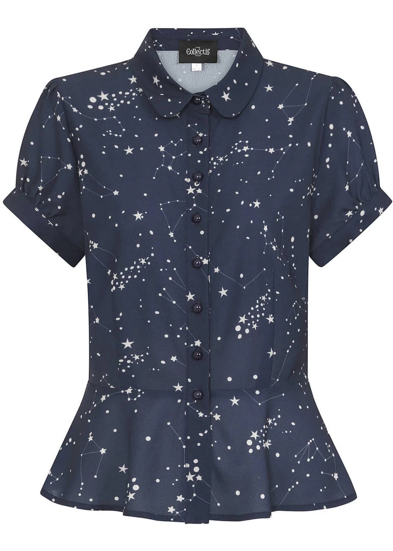 Collectif Mary Grace Zodiac Constellation 40's Blouse Blue New In