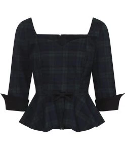 Collectif Quinn Blackwatch 50's Check Peplum Top Multi