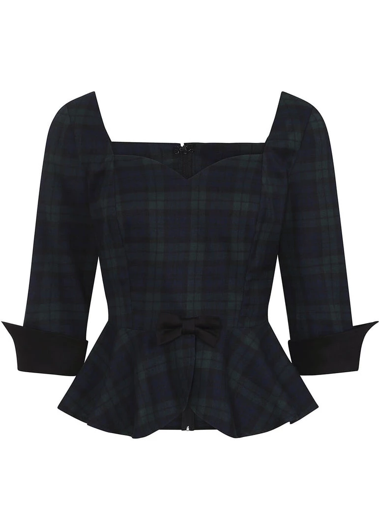 Collectif Quinn Blackwatch 50's Check Peplum Top Multi