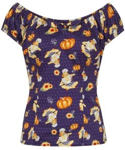 New In Collectif Lorena Pumpkin Pinup 50's Top Multicolour