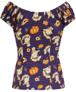 New In Collectif Lorena Pumpkin Pinup 50's Top Multicolour