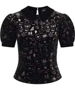 Collectif Peta Spooky Velvet 40's Top Black New In