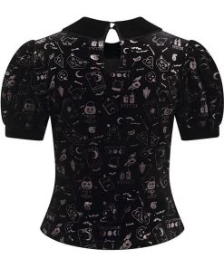 Collectif Peta Spooky Velvet 40's Top Black New In