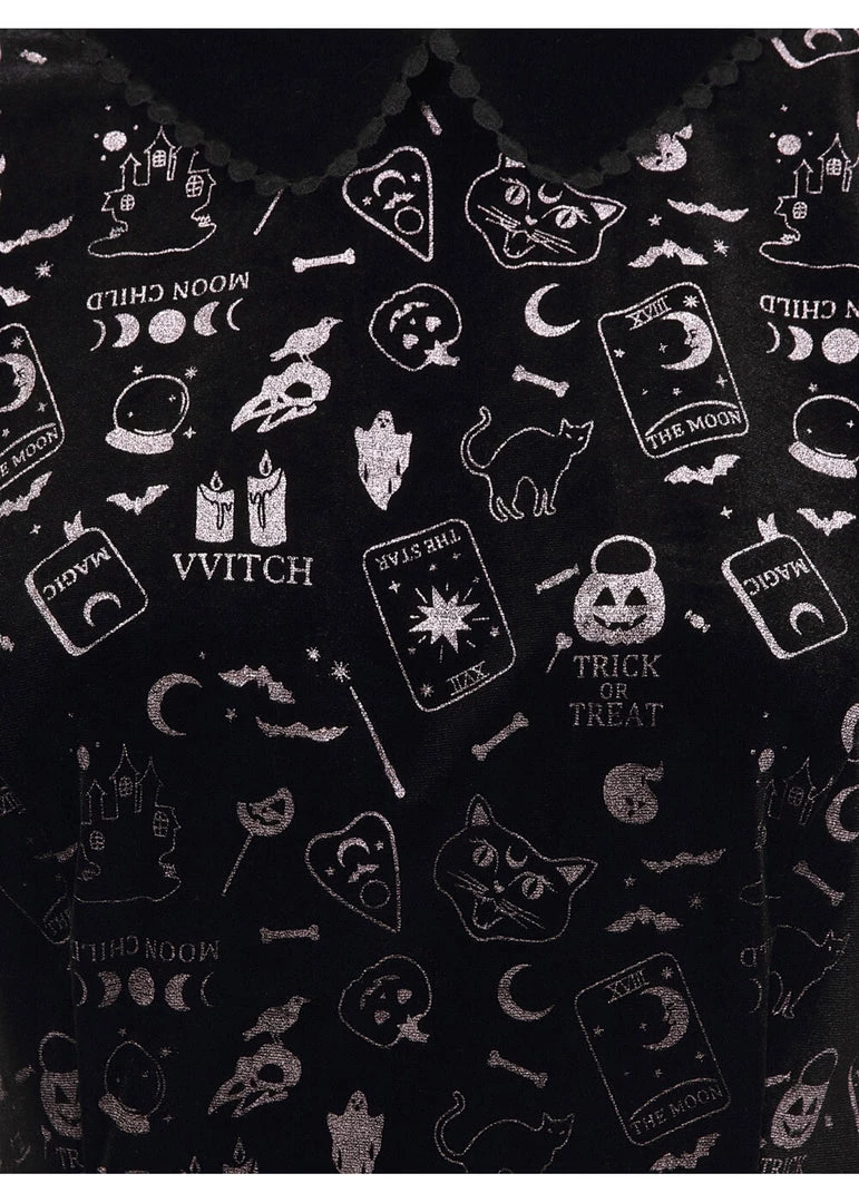 Collectif Peta Spooky Velvet 40's Top Black New In