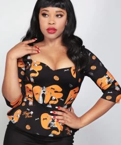 Collectif Carletta Hocus Pocus 50's Peplum Top Black New In