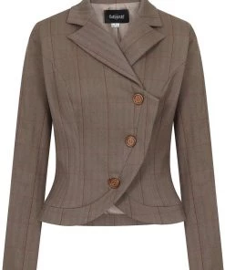New In Collectif Lea Herringbone 40's Riding Jacket Brown