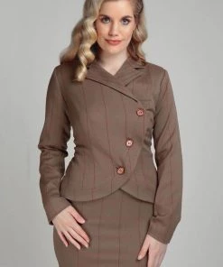 New In Collectif Lea Herringbone 40's Riding Jacket Brown
