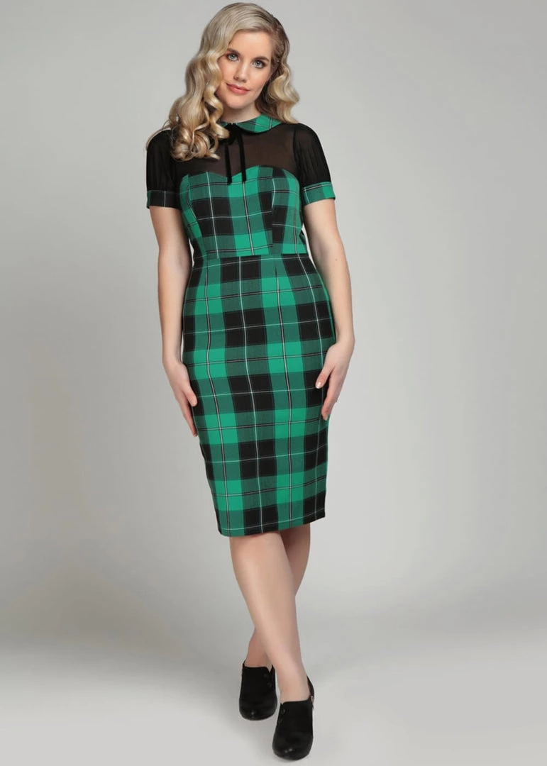 New In Collectif Mac Foliage Check 40's Pencil Dress Multi
