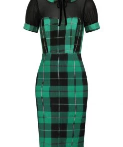 New In Collectif Mac Foliage Check 40's Pencil Dress Multi