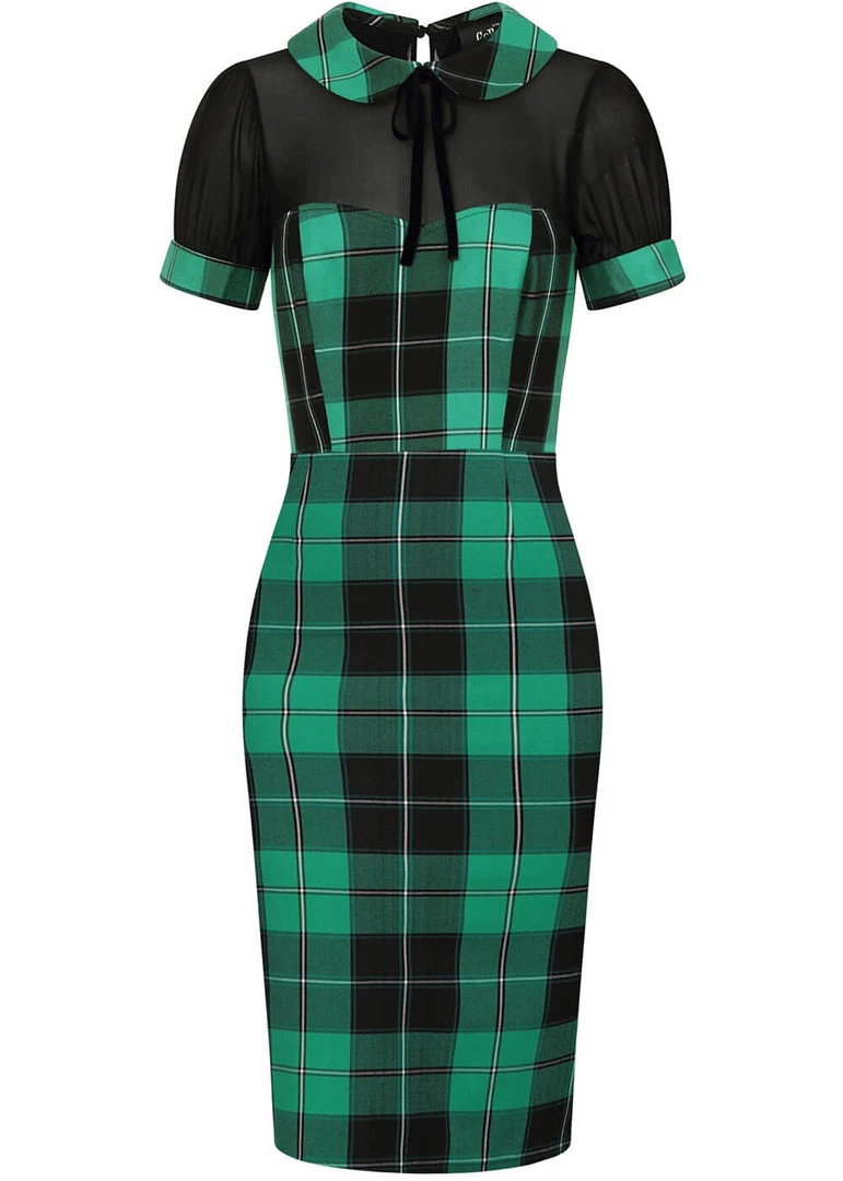 New In Collectif Mac Foliage Check 40's Pencil Dress Multi