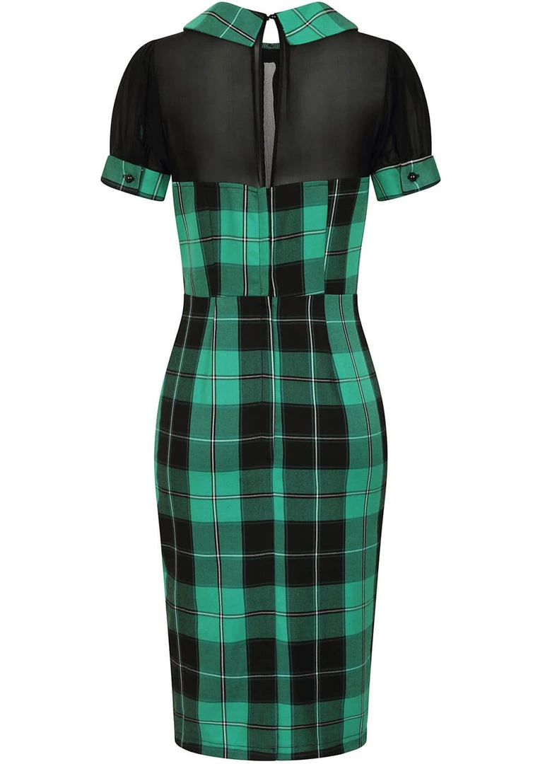 New In Collectif Mac Foliage Check 40's Pencil Dress Multi