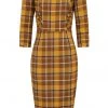 New In Collectif Cheyenne Moonhill Check 50's Pencil Dress Mustard