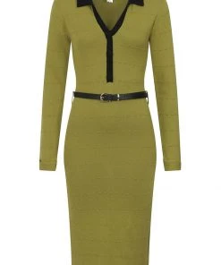 Collectif Lorelei Knitted 60's Pencil Dress Green New In