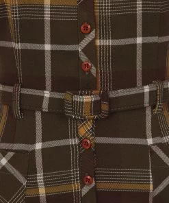 Collectif Caterina Mosshill Check 40's Pencil Dress Brown