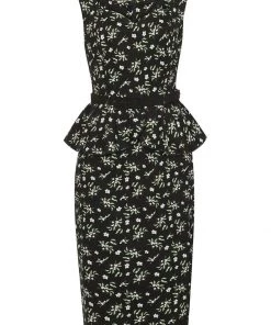 New In Collectif Mae Berry Floral 50's Pencil Dress Black