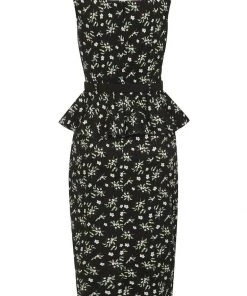 New In Collectif Mae Berry Floral 50's Pencil Dress Black