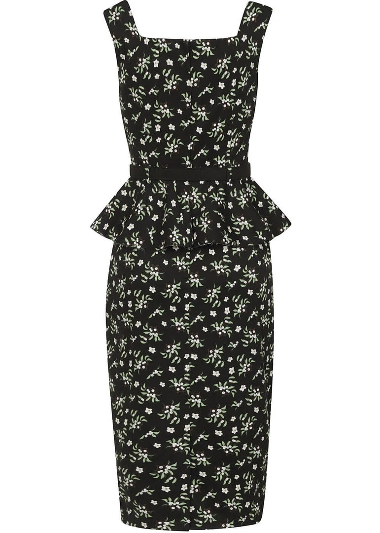 New In Collectif Mae Berry Floral 50's Pencil Dress Black
