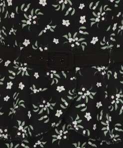 New In Collectif Mae Berry Floral 50's Pencil Dress Black