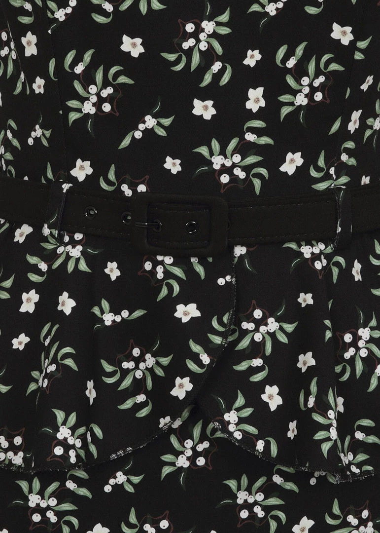 New In Collectif Mae Berry Floral 50's Pencil Dress Black