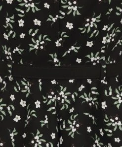 New In Collectif Mae Berry Floral 50's Pencil Dress Black