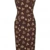 Collectif Hepburn Fall Leaves 50's Pencil Dress Brown New In