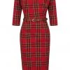 New In Collectif Adeline Berry Check 50's Pencil Dress Red