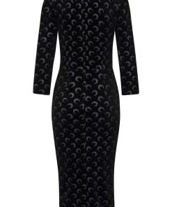 Collectif Vanessa Glitter Moon Velvet 50's Pencil Dress Black