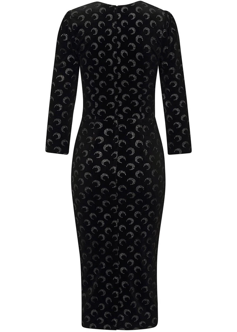 Collectif Vanessa Glitter Moon Velvet 50's Pencil Dress Black