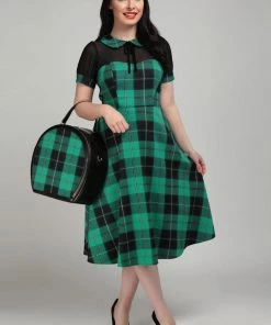 Collectif Mac Foliage Check 40's Swing Dress Multi New In