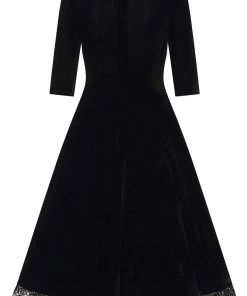 Collectif Lacey Velvet 50's Swing Dress Black New In