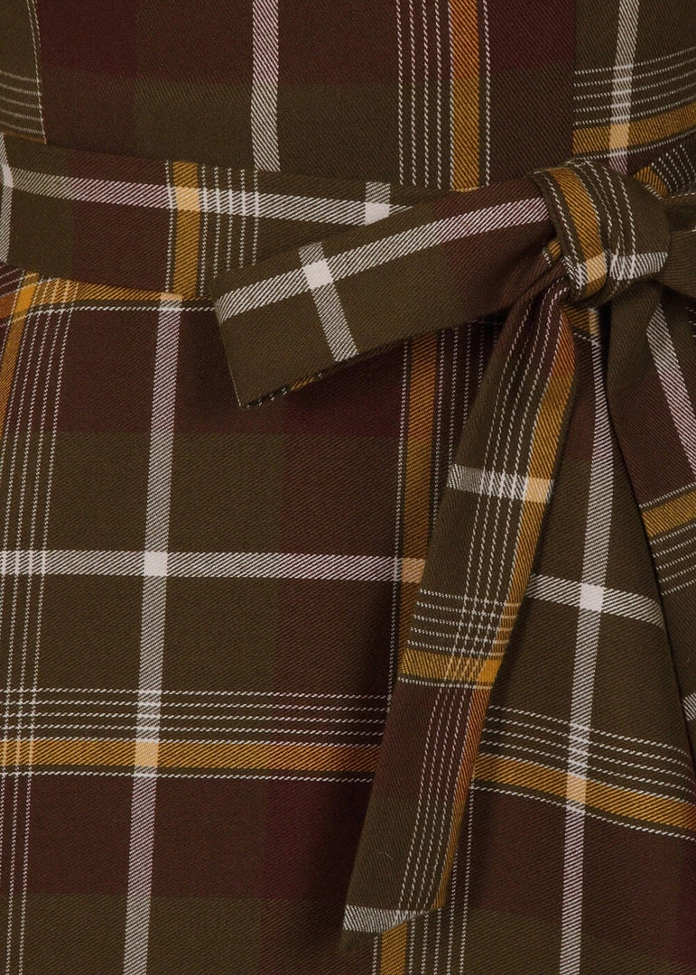 Collectif Arwen Mosshill Check 40's Swing Dress Brown New In