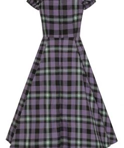 New In Collectif Dolores Hocus Pocus Check 50's Swing Dress Lilac