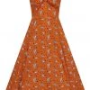 Collectif Dolores Hoot Hoot Owl 50's Swing Dress Orange New In