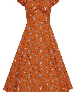 Collectif Dolores Hoot Hoot Owl 50's Swing Dress Orange New In