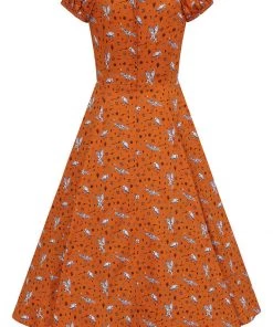 Collectif Dolores Hoot Hoot Owl 50's Swing Dress Orange New In