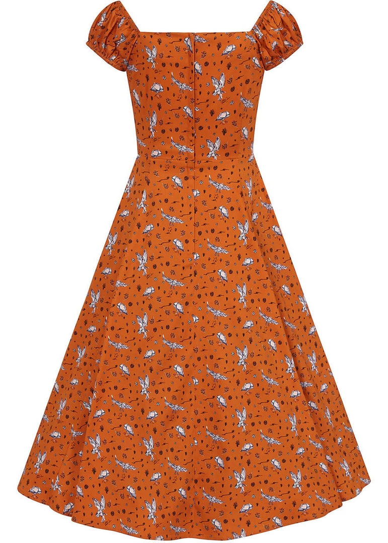 Collectif Dolores Hoot Hoot Owl 50's Swing Dress Orange New In