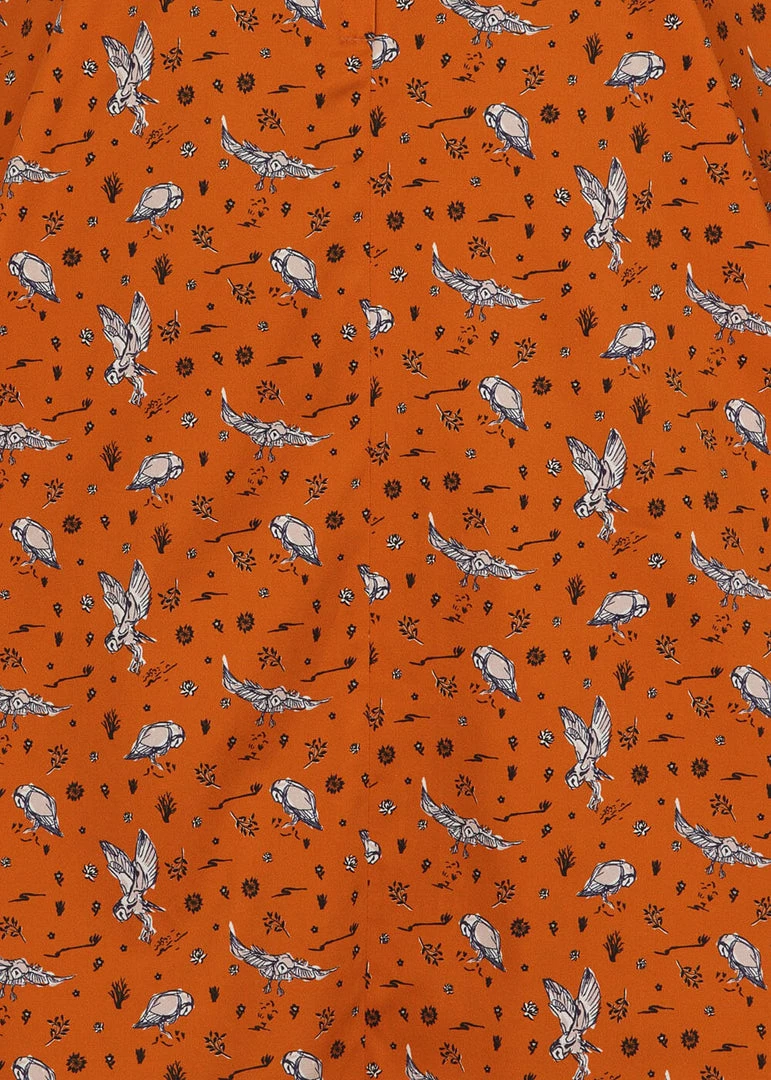 Collectif Dolores Hoot Hoot Owl 50's Swing Dress Orange New In