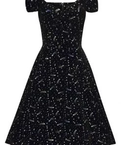 New In Collectif Dolores Starburst Velvet 50's Swing Dress Black