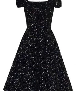 New In Collectif Dolores Starburst Velvet 50's Swing Dress Black