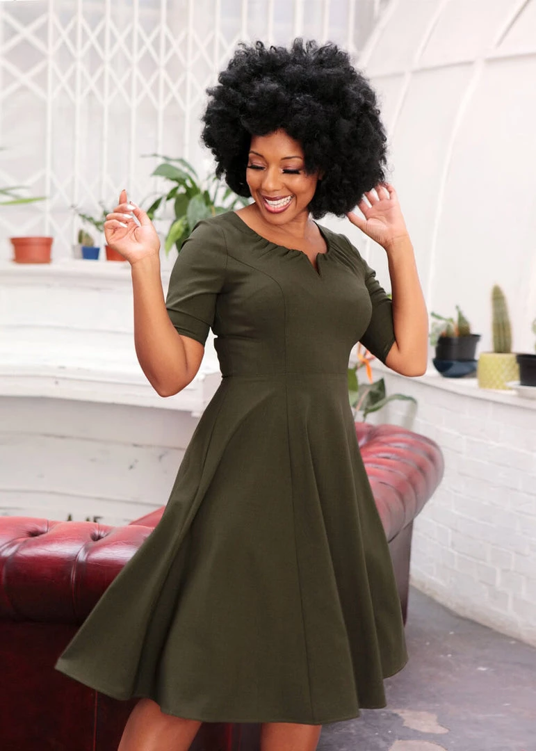 Collectif Barker 40's Swing Dress Green