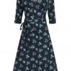 Collectif Susanna Fall Leaves 50's Swing Dress Blue